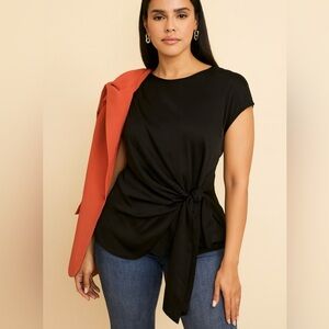 Max Studio Black wrap Blouse with Side Bow